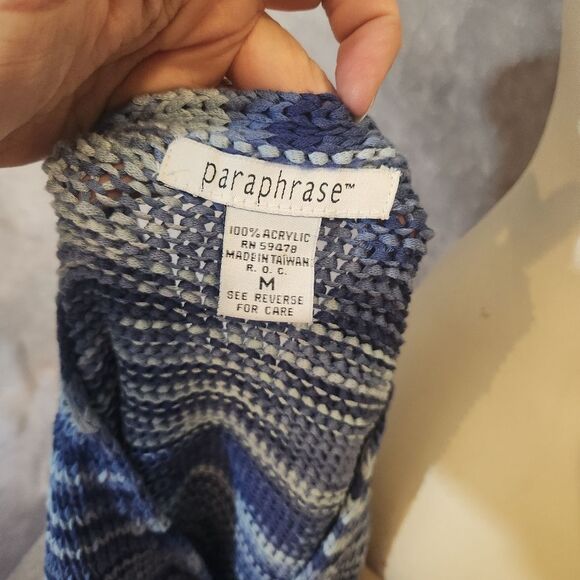 Paraphrase Vintage 90s Navy and Sky Blue Knit Sweater Size Medium - Picture 4 of 5